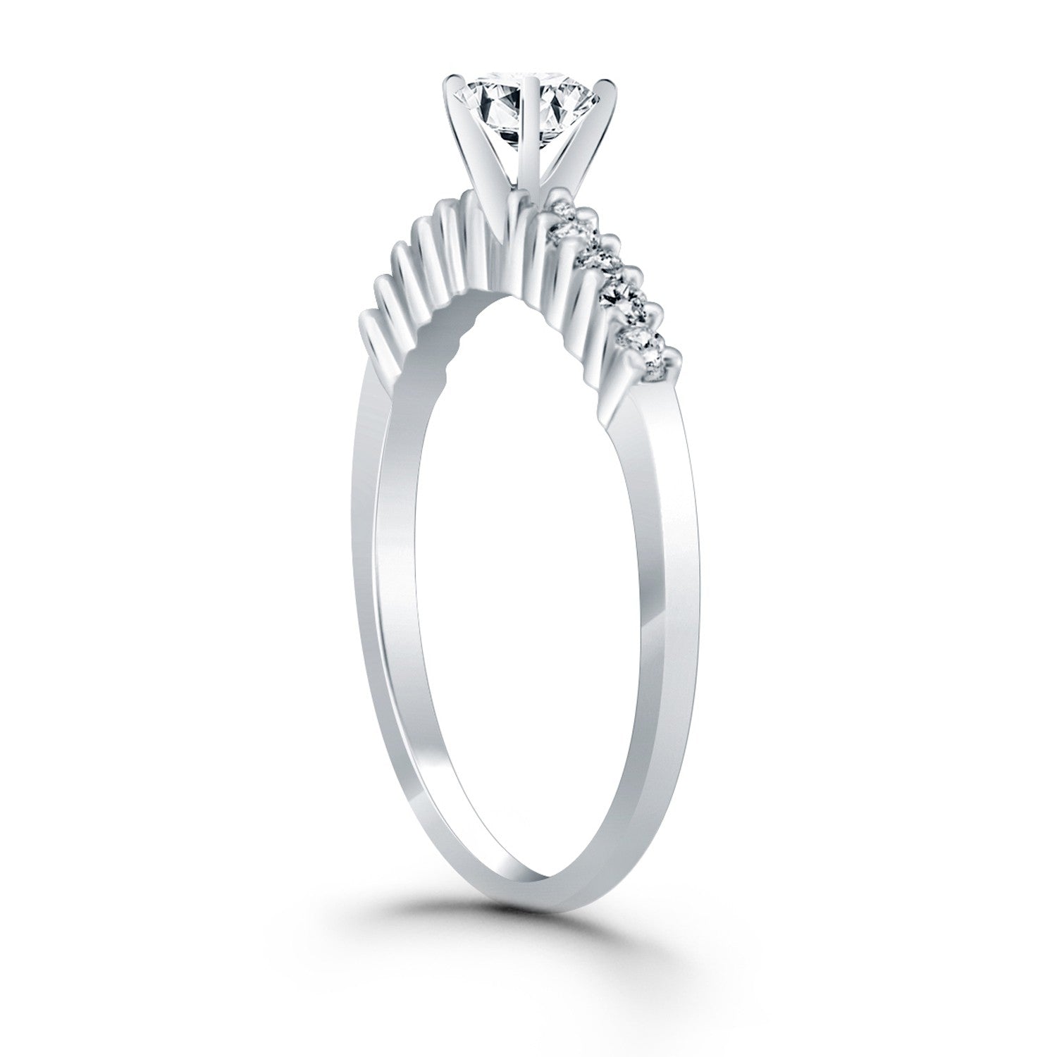 14k White Gold Shared Prong Accent Diamond Engagement Ring for Women | Yene Store