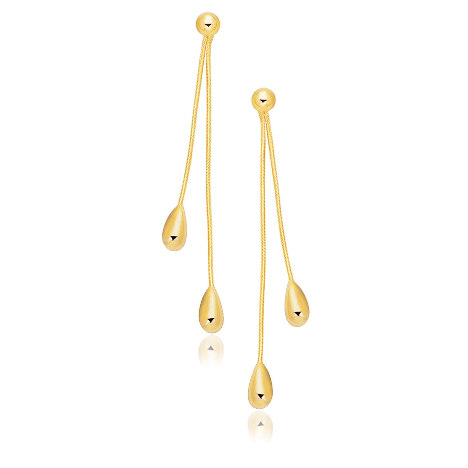 14k Yellow Gold Double Drop Long Earrings for Women | Yene Store 