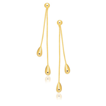 14k Yellow Gold Double Drop Long Earrings for Women | Yene Store 