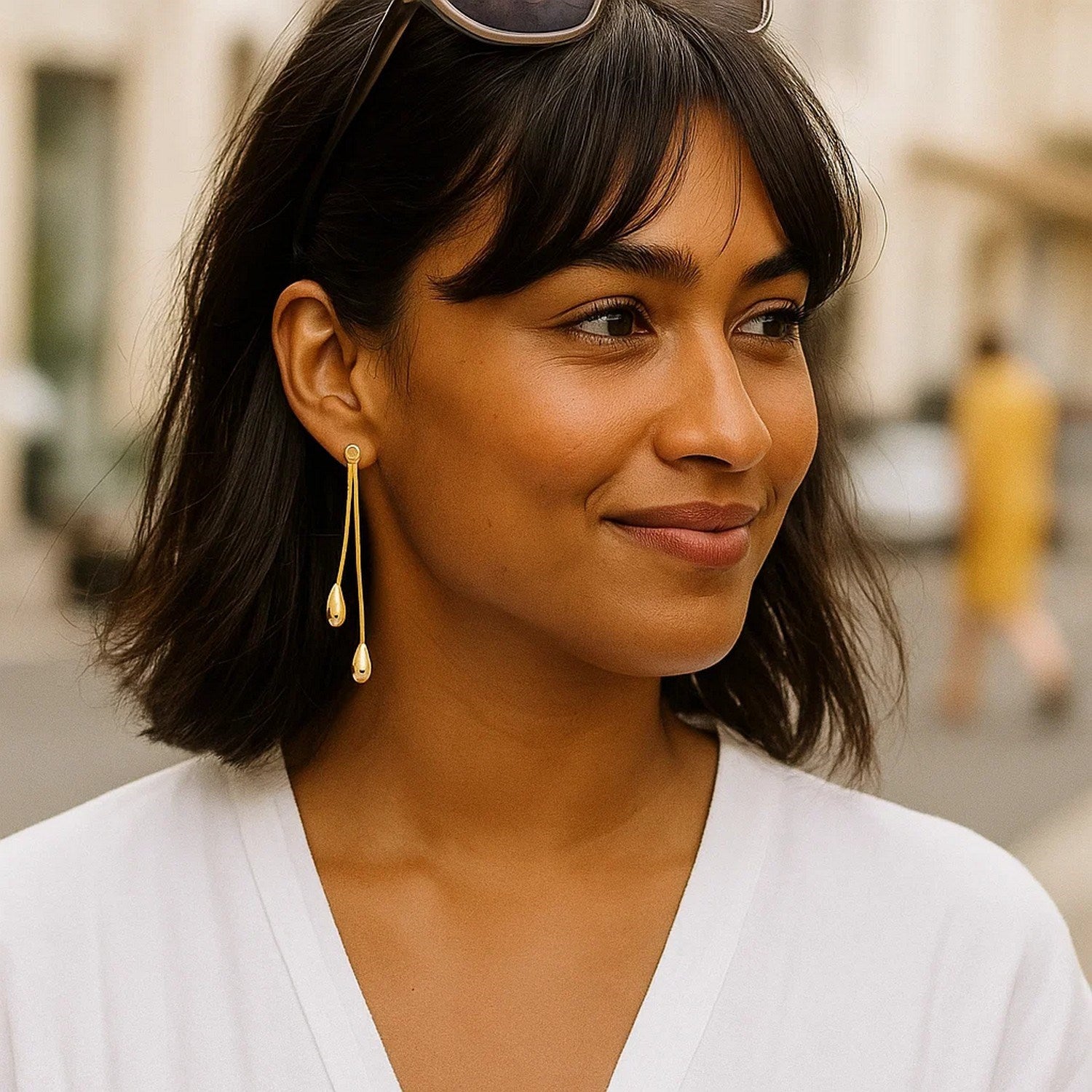 14k Yellow Gold Double Drop Long Earrings for Women | Yene Store