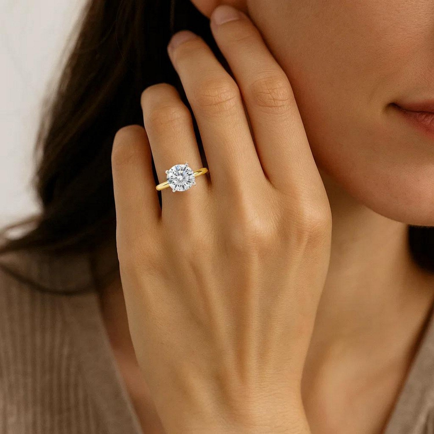 3 Carat Round Lab Grown IGI G/VS1 Diamond Solitaire Ring in 14K Yellow Gold