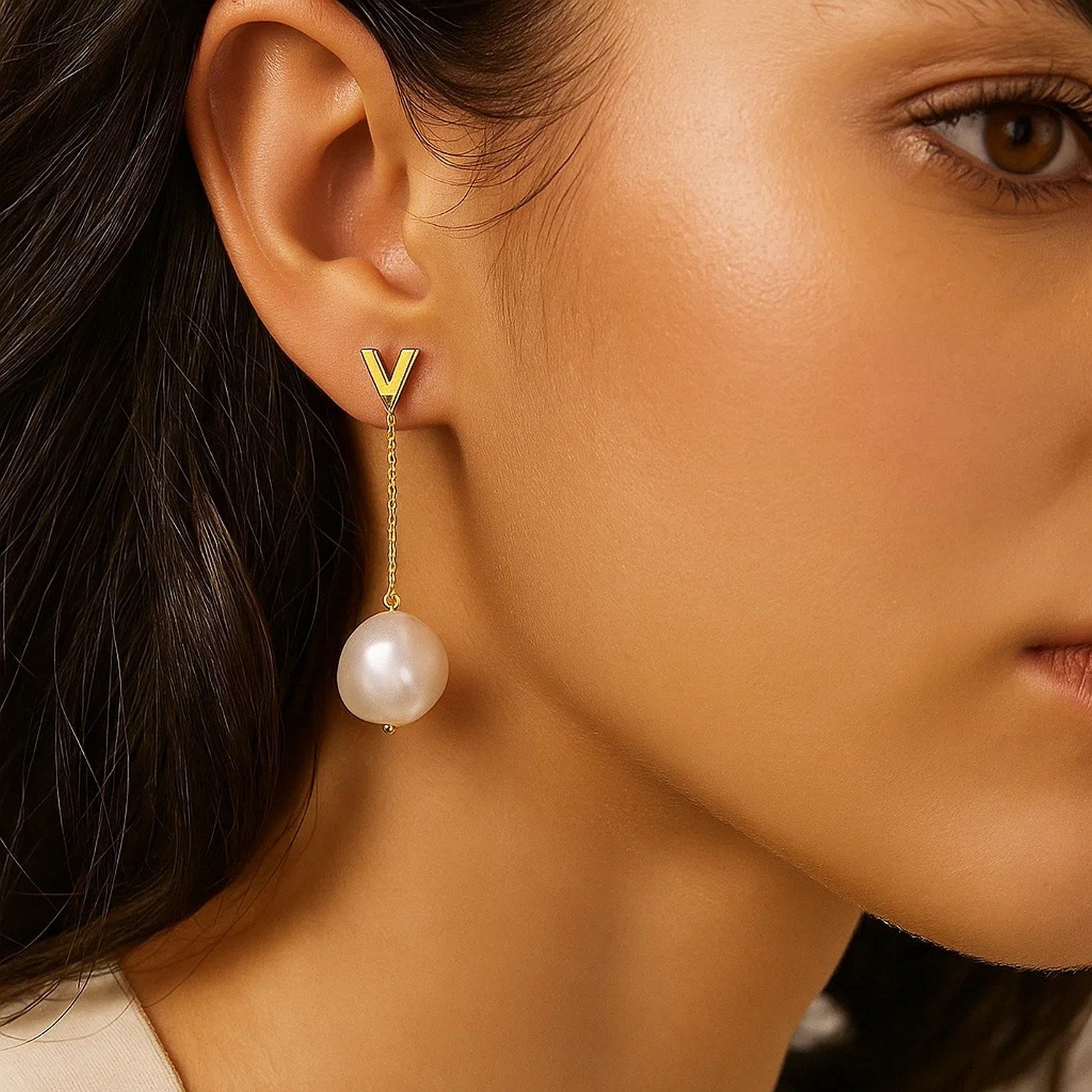 14k Yellow Gold Tesoro Pearl Drop Earrings for Women | Yene Store