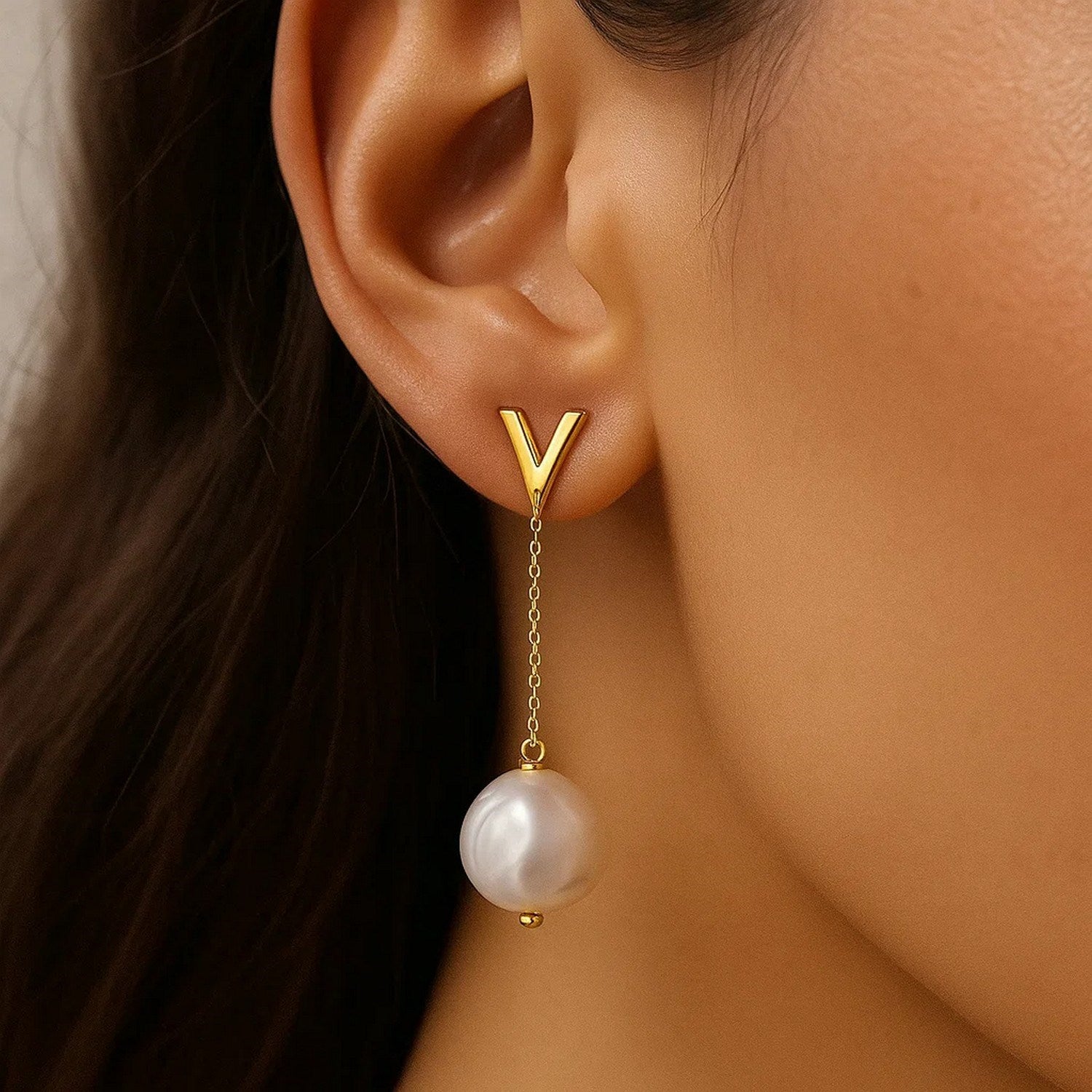 14k Yellow Gold Tesoro Pearl Drop Earrings for Women | Yene Store