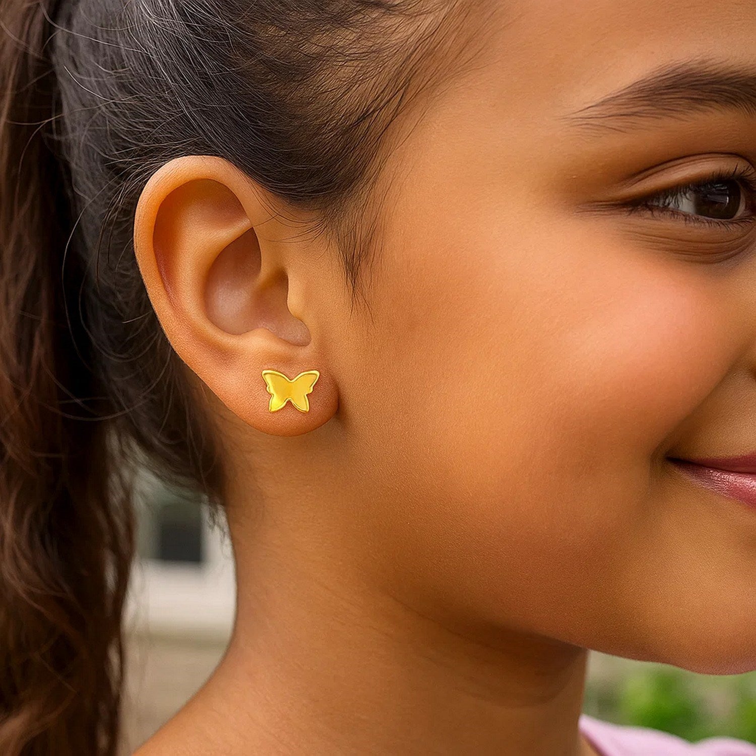 14k Yellow Gold Polished Butterfly Earrings for Women | Yene store
