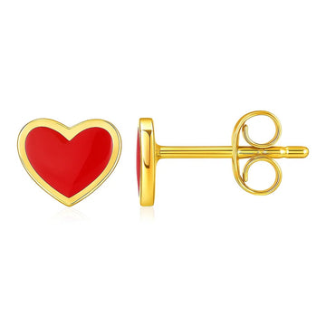 14k Yellow Gold and Enamel Red Heart Stud Earrings for Women | Yene Store