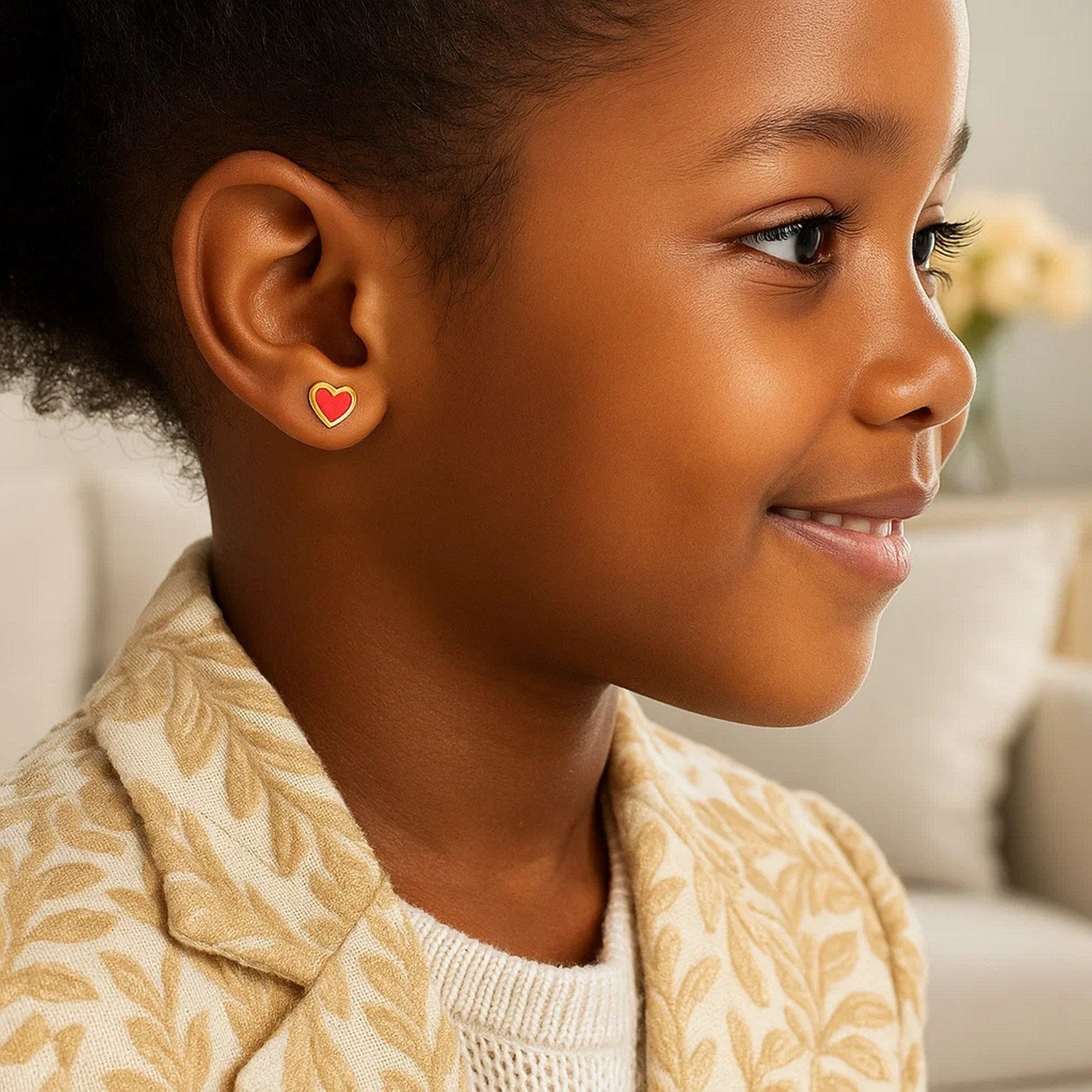 14k Yellow Gold and Enamel Red Heart Stud Earrings for Women | Yene Store