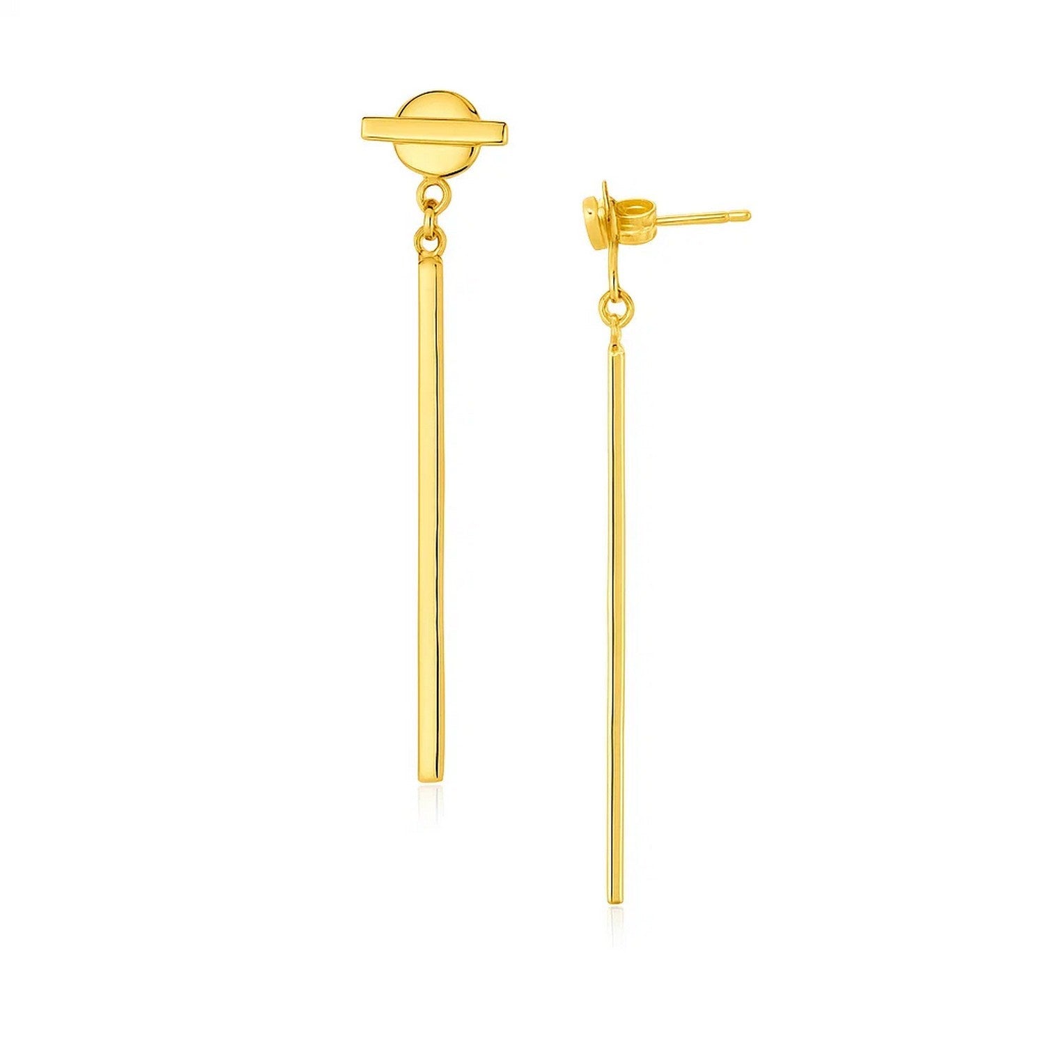 14k Yellow Gold Modern Disc and Bar Drop Earrings for Women | Yene Store