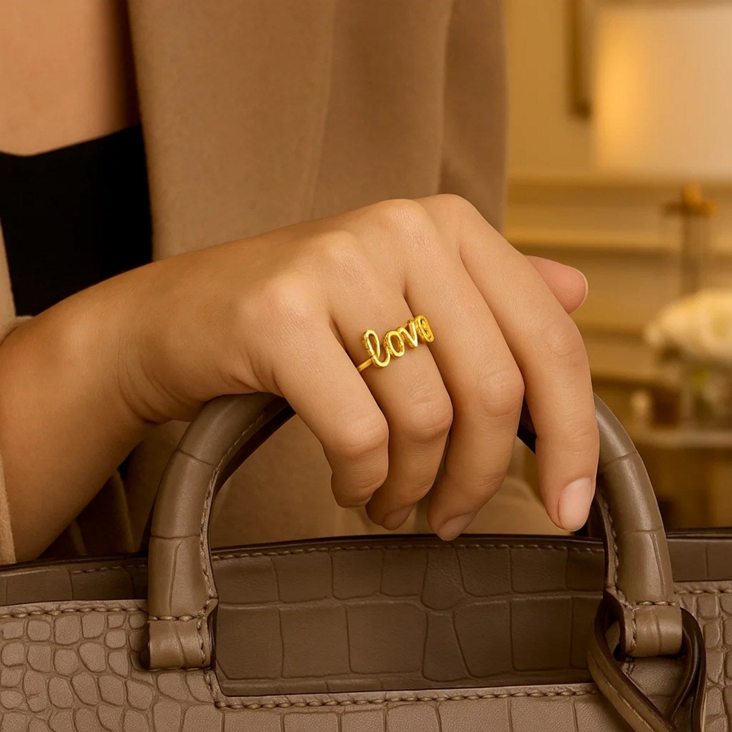 14k Yellow Gold Ring with Love for Women | Yene Store