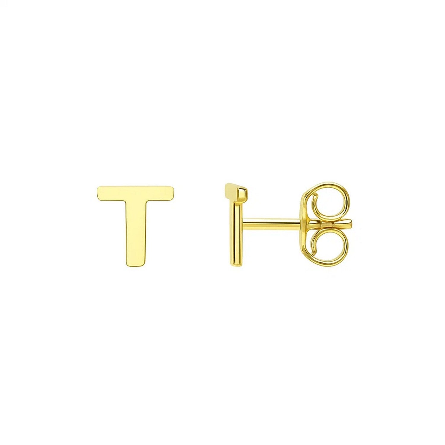 14K Yellow Gold Yours Truly Initial T Stud Earrings for Women | Yene Store