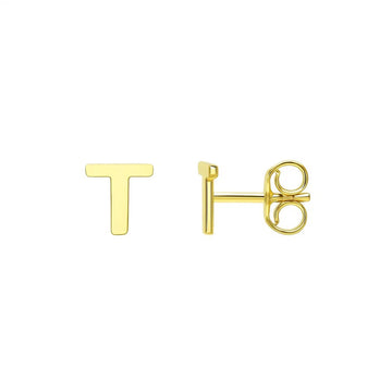14K Yellow Gold Yours Truly Initial T Stud Earrings for Women | Yene Store
