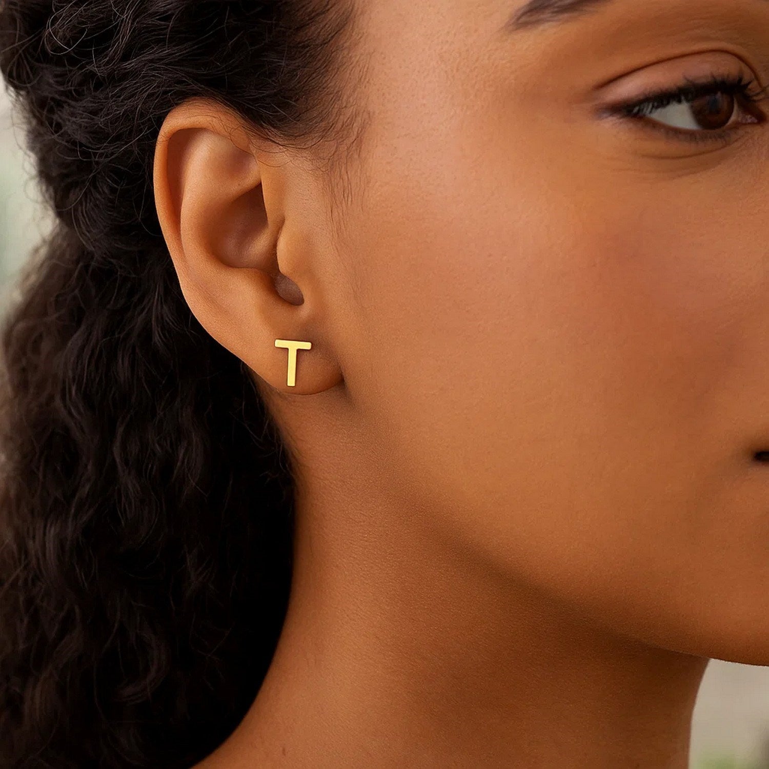 14K Yellow Gold Yours Truly Initial T Stud Earrings for Women | Yene Store