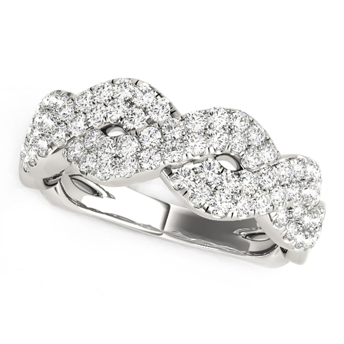 Diamond Studded Interlocking Waves Ring in 14k White Gold (5/8 cttw) for Women | Yene store