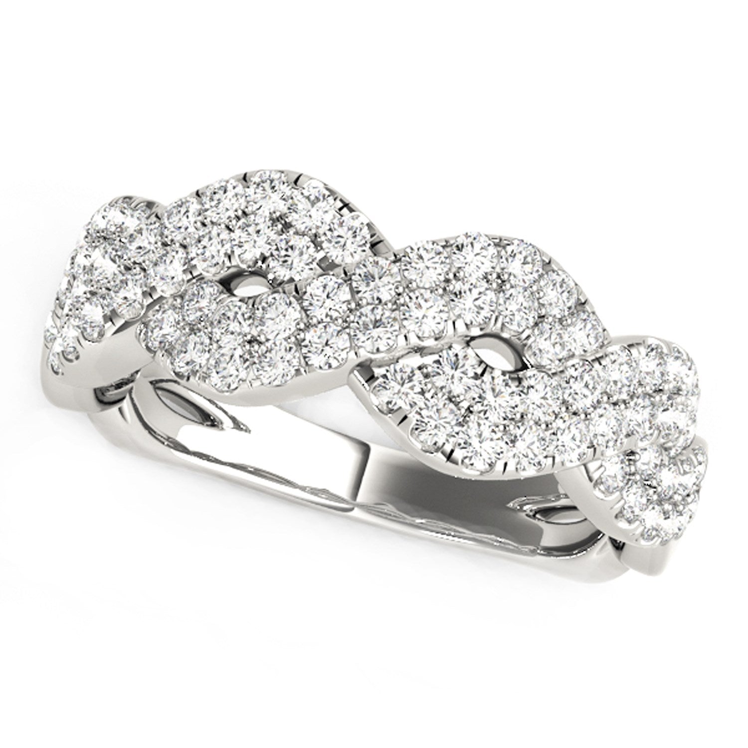 Diamond Studded Interlocking Waves Ring in 14k White Gold (5/8 cttw) for Women | Yene store