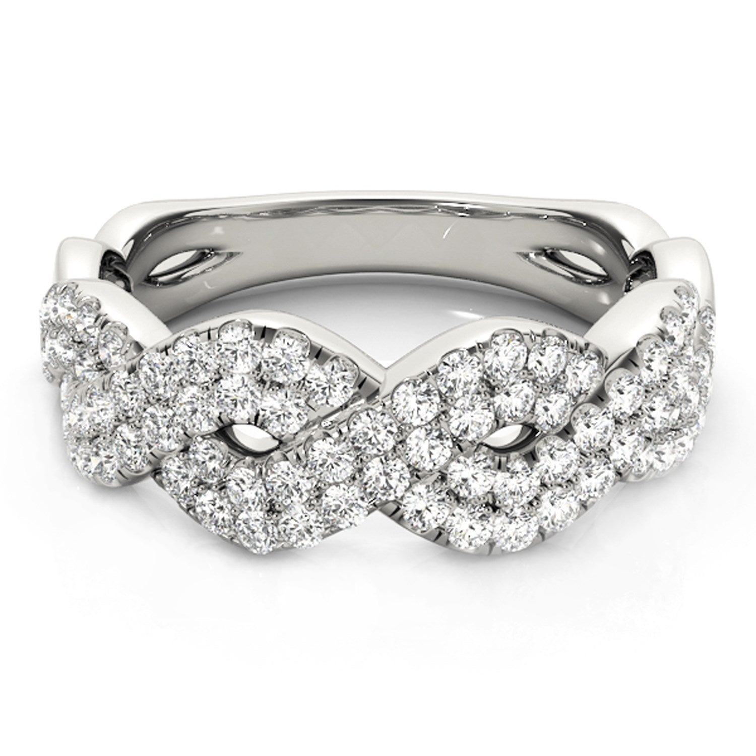 Diamond Studded Interlocking Waves Ring in 14k White Gold (5/8 cttw) for Women | Yene store