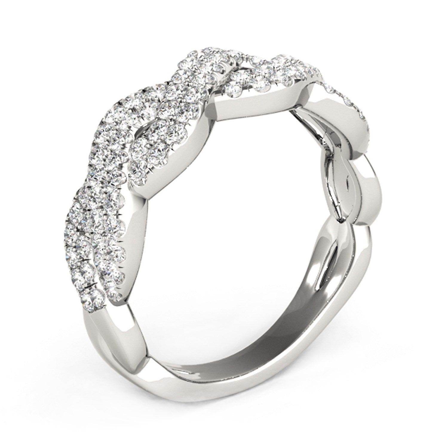 Diamond Studded Interlocking Waves Ring in 14k White Gold (5/8 cttw) for Women | Yene store