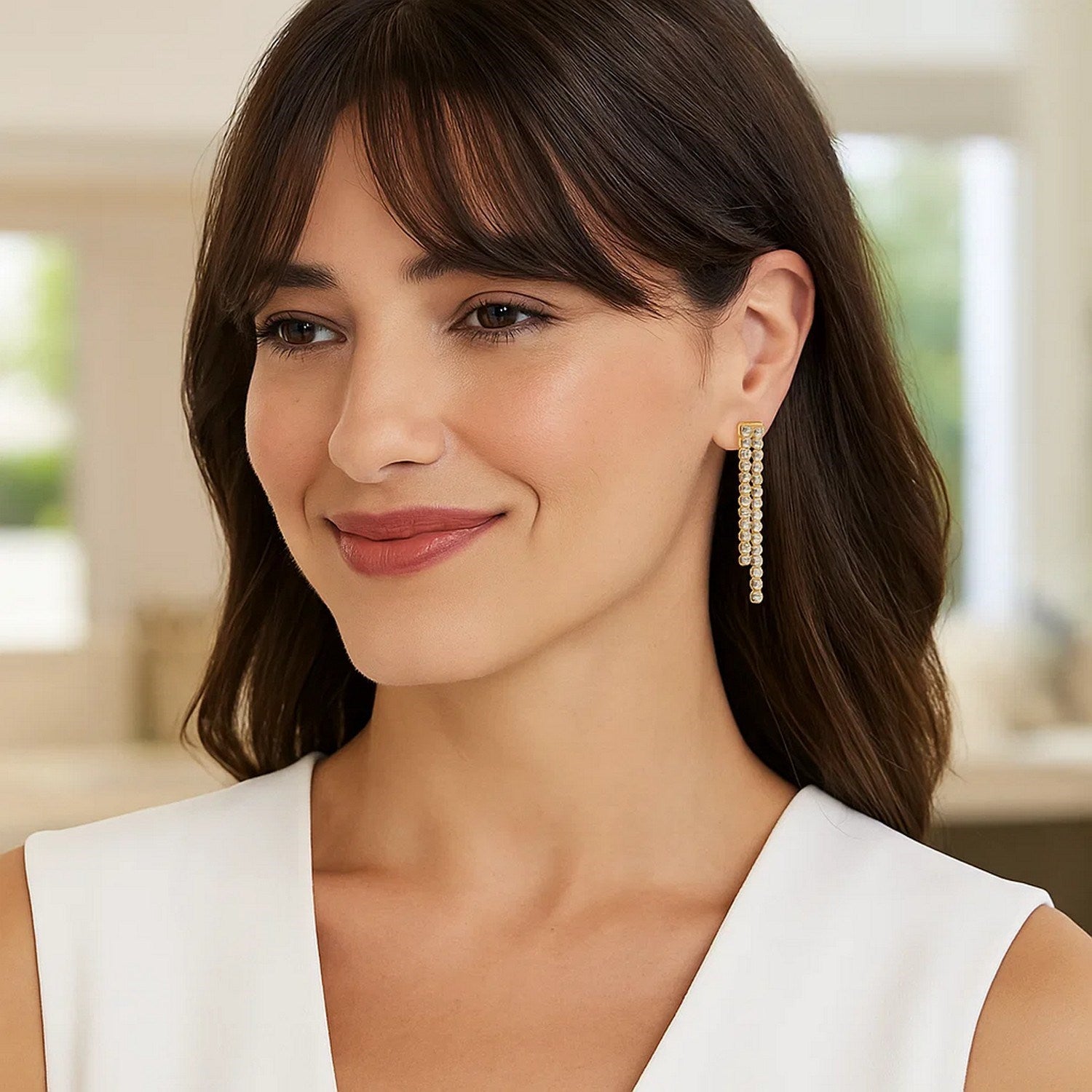 14K Two Tone Gold Diamon Oro Cascade Drop Earrings for Women | Yene Store