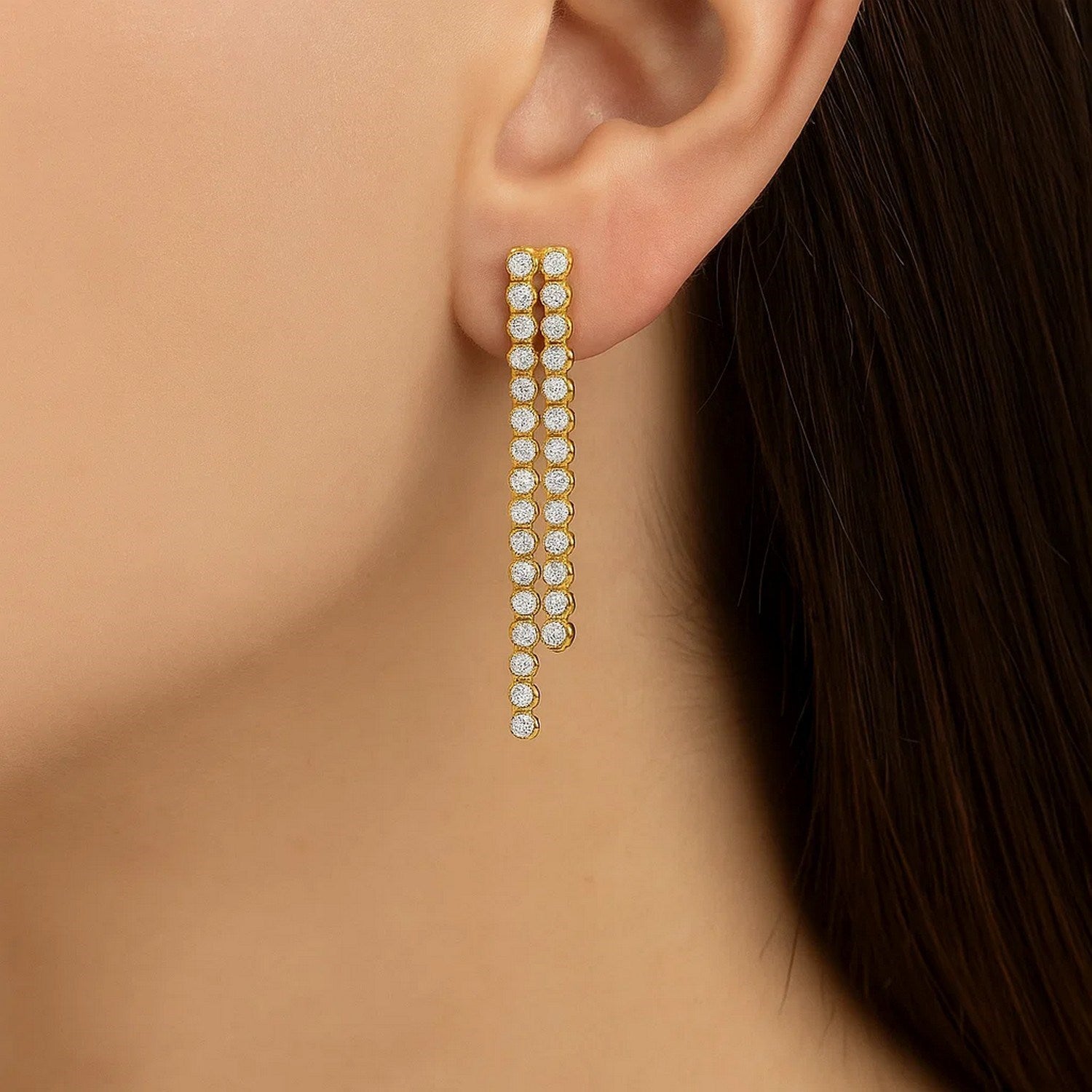 14K Two Tone Gold Diamon Oro Cascade Drop Earrings for Women | Yene Store