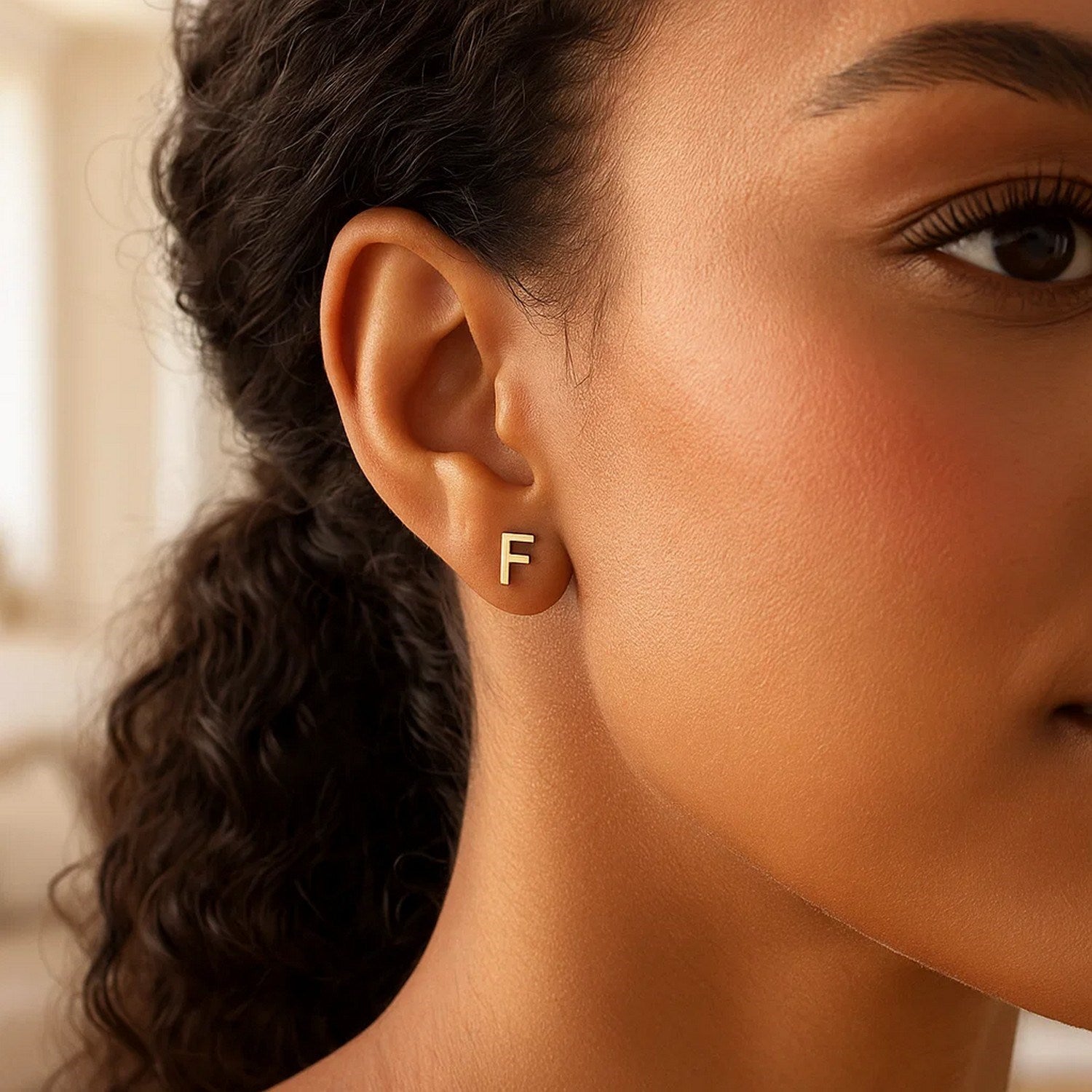14K Yellow Gold Yours Truly Initial F Stud Earrings for Women |  Yene store