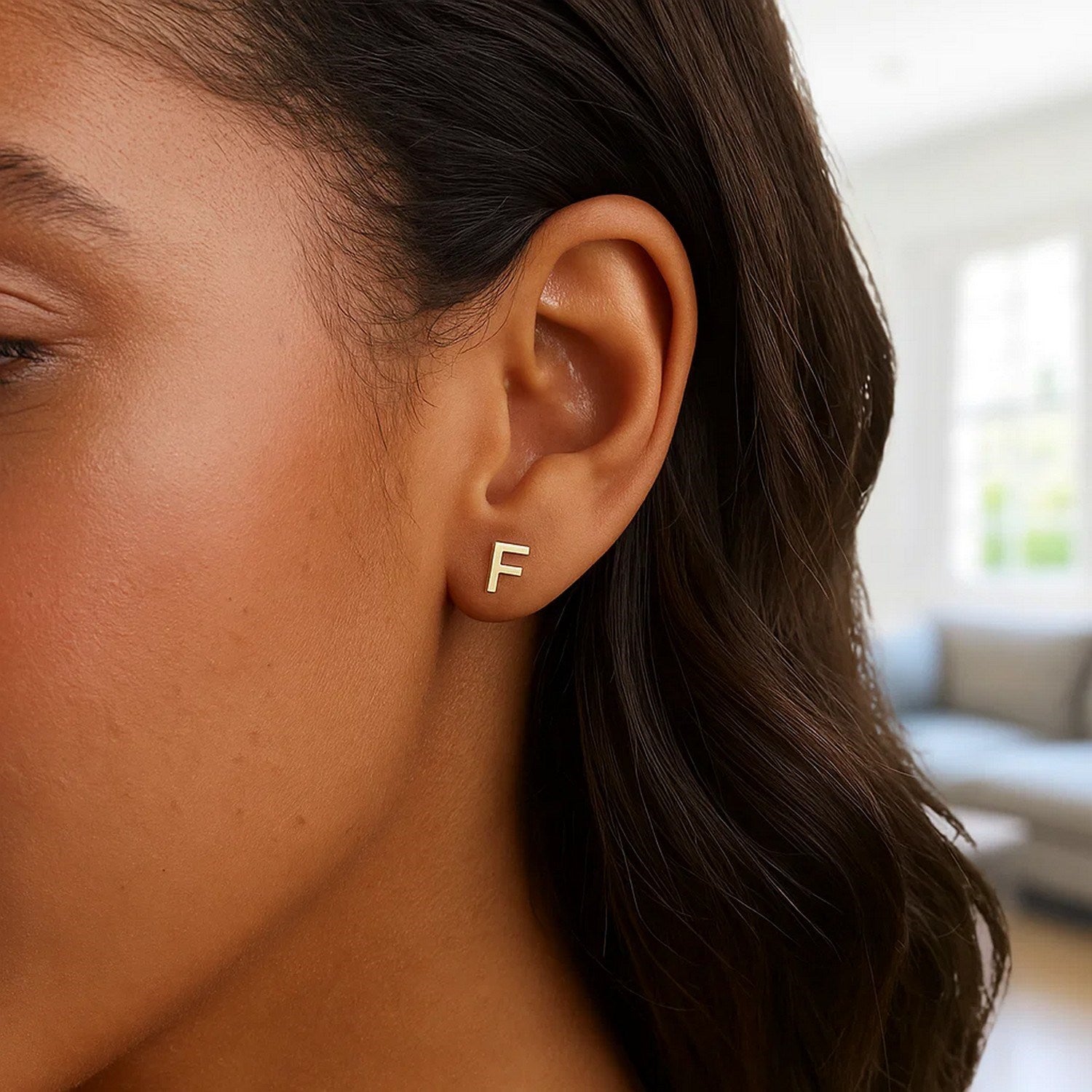 14K Yellow Gold Yours Truly Initial F Stud Earrings for Women |  Yene store