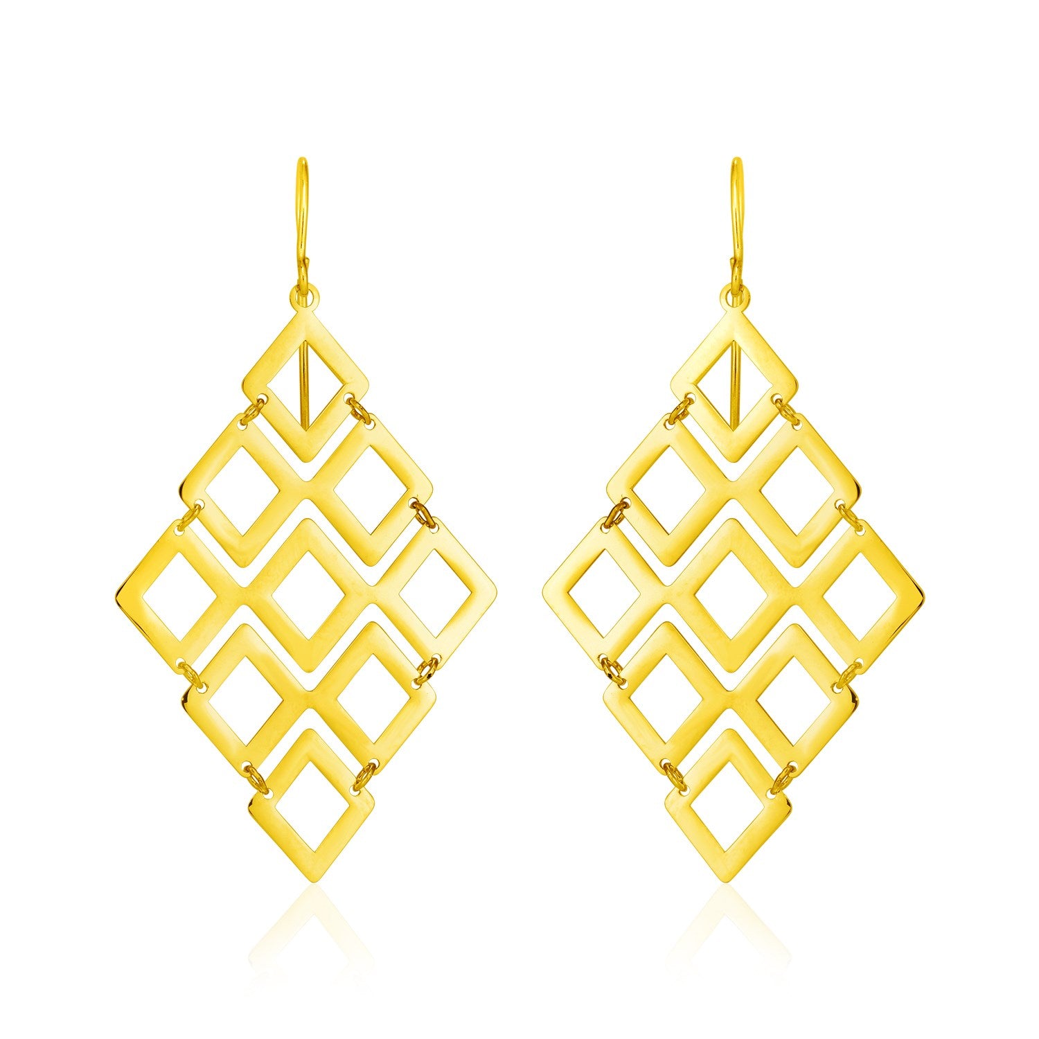 14k Yellow Gold Earrings with Polished Open Diamond Motifs for Women |  Yene store
