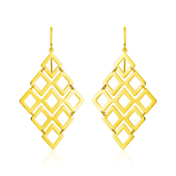 14k Yellow Gold Earrings with Polished Open Diamond Motifs for Women |  Yene store