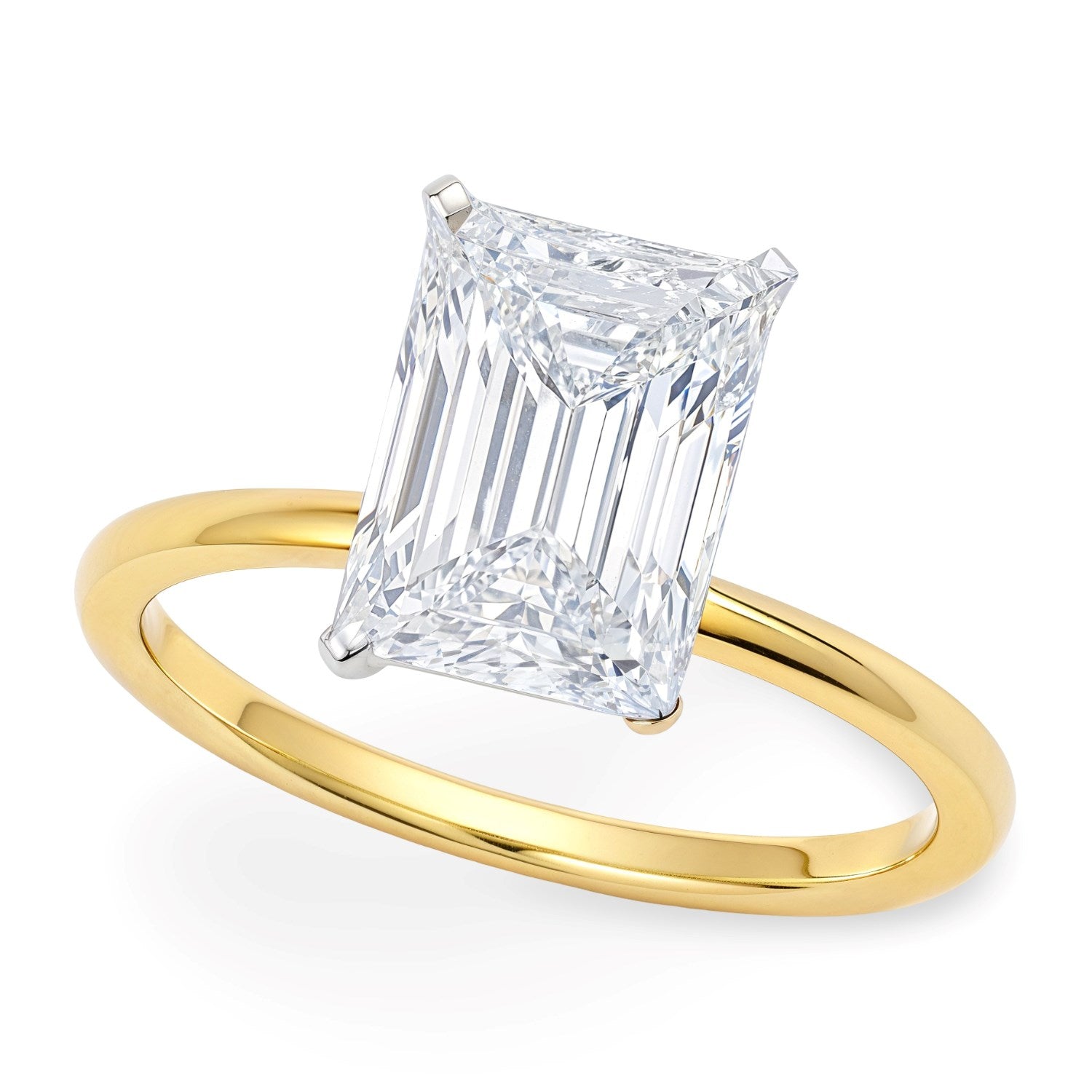 5 Carat Radiant Lab Grown IGI G/VS1 Diamond Solitaire Ring in 14K Yellow Gold