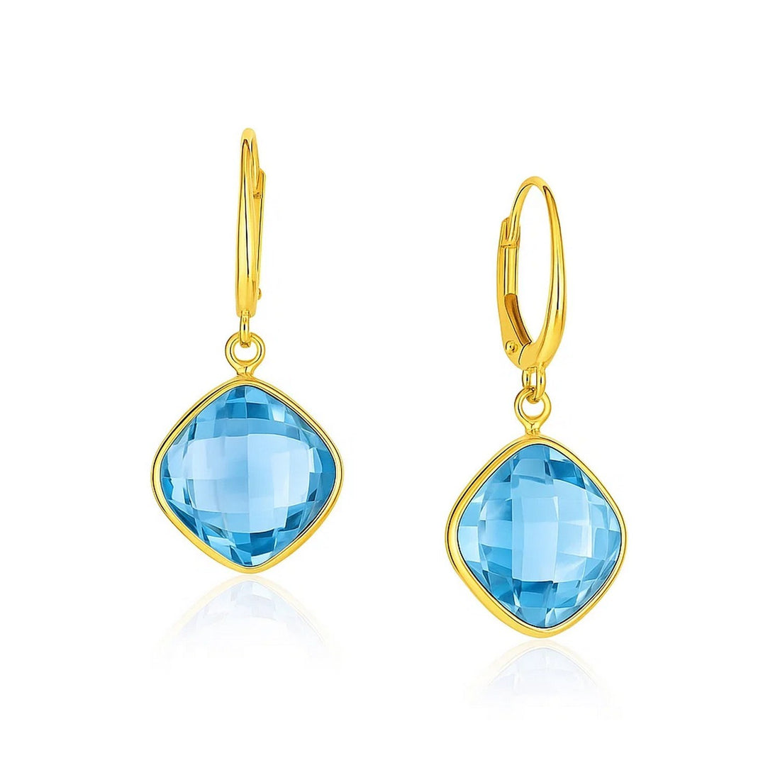 Drop Earrings with Blue Topaz Cushion Briolettes in 14k Yellow Gold for Women |  Yene store