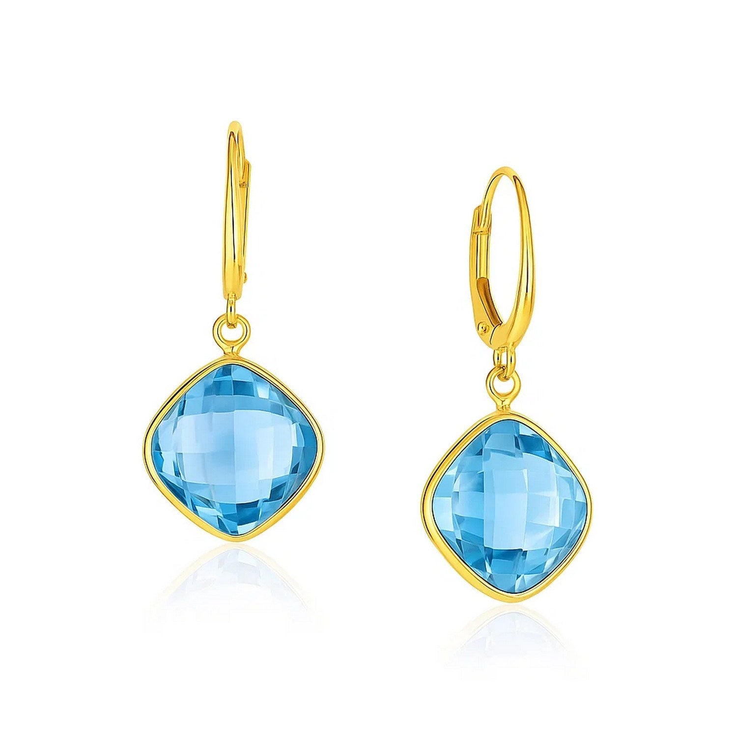 Drop Earrings with Blue Topaz Cushion Briolettes in 14k Yellow Gold for Women |  Yene store