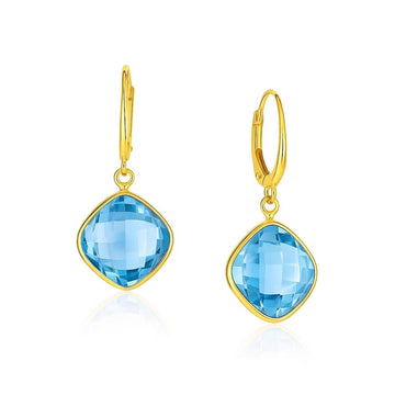 Drop Earrings with Blue Topaz Cushion Briolettes in 14k Yellow Gold for Women |  Yene store