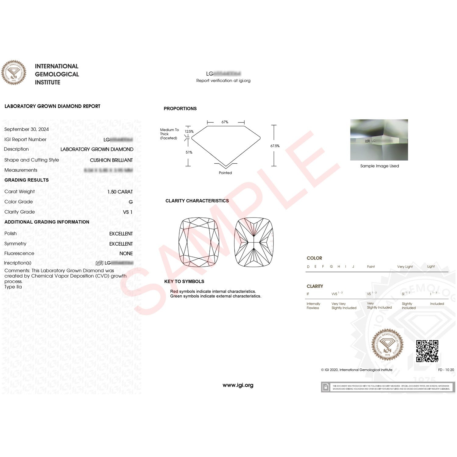 1 1/2 Carat Cushion Lab Grown IGI G/VS1 Diamond Solitaire Ring in 14K White Gold
