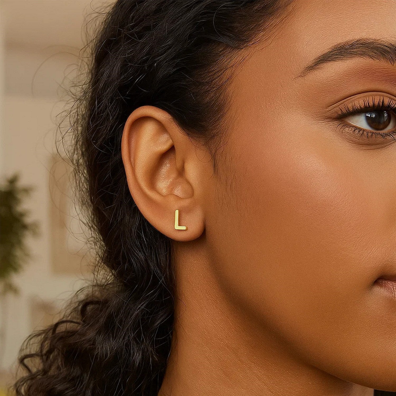 14K Yellow Gold Yours Truly Initial L Stud Earrings for Women | Yene Store