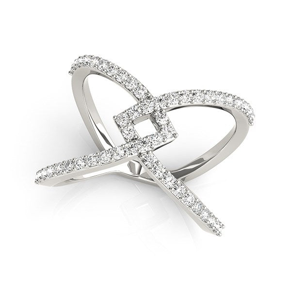 14k White Gold Fancy Entwined Design Diamond Ring (1/2 cttw) for Women | Yene store