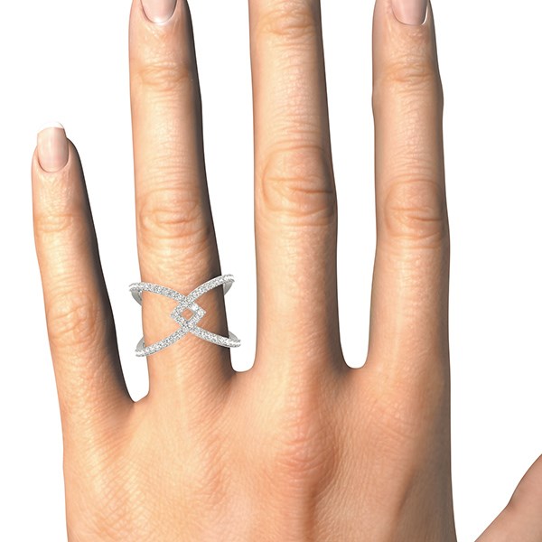 14k White Gold Fancy Entwined Design Diamond Ring (1/2 cttw) for Women | Yene store