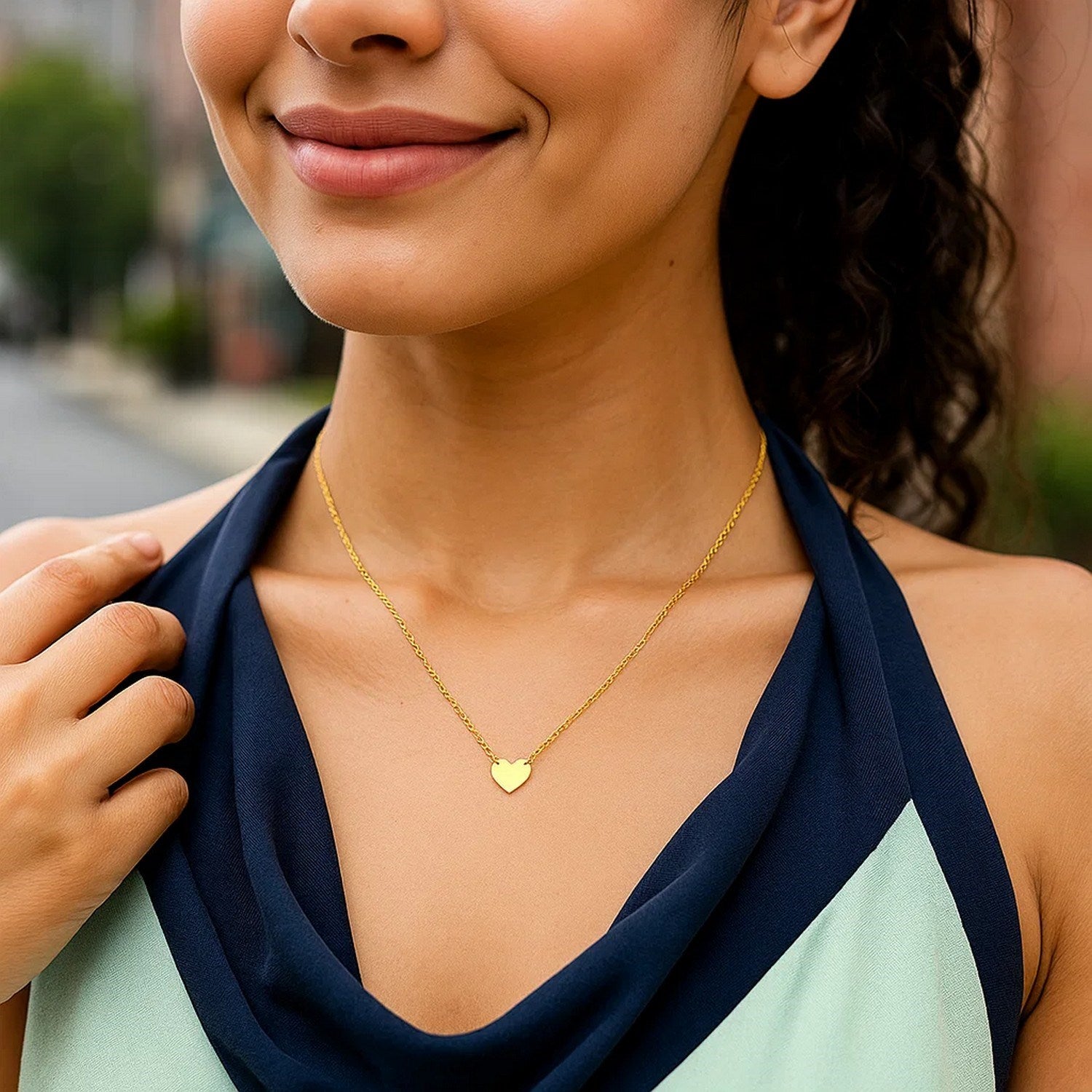 14k Yellow Gold Polished Mini Heart Necklace for Women | Yene Store