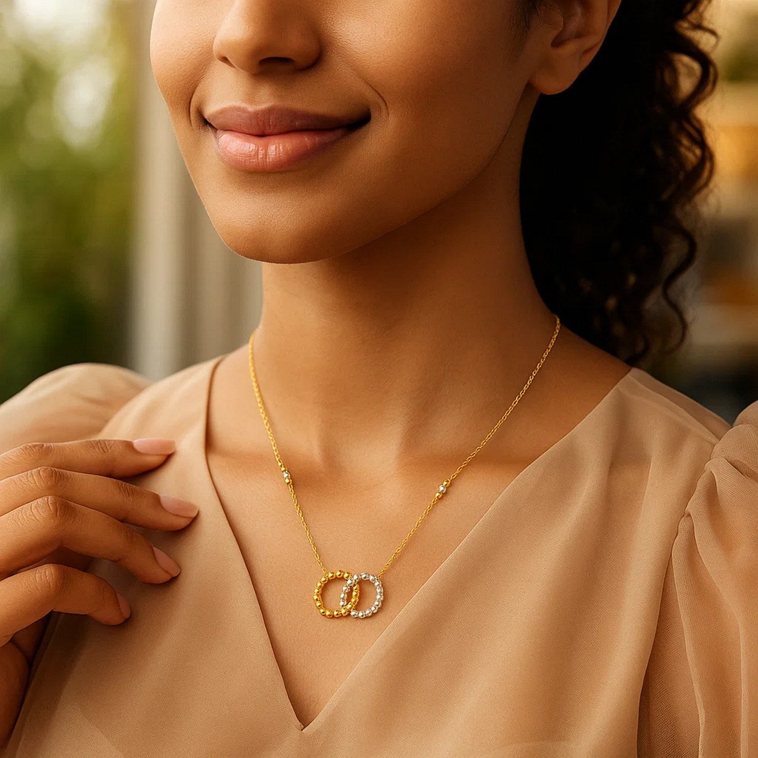 14K Two Tone Gold Interlocking Circle Necklace for Women | Yene Store