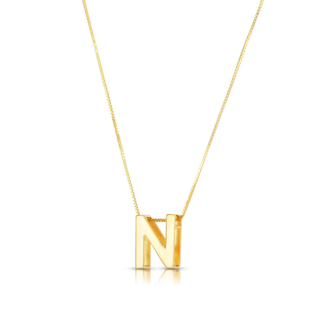14K Yellow Gold Yours Truly Block Letter Initial N Necklace for Women | Yene store