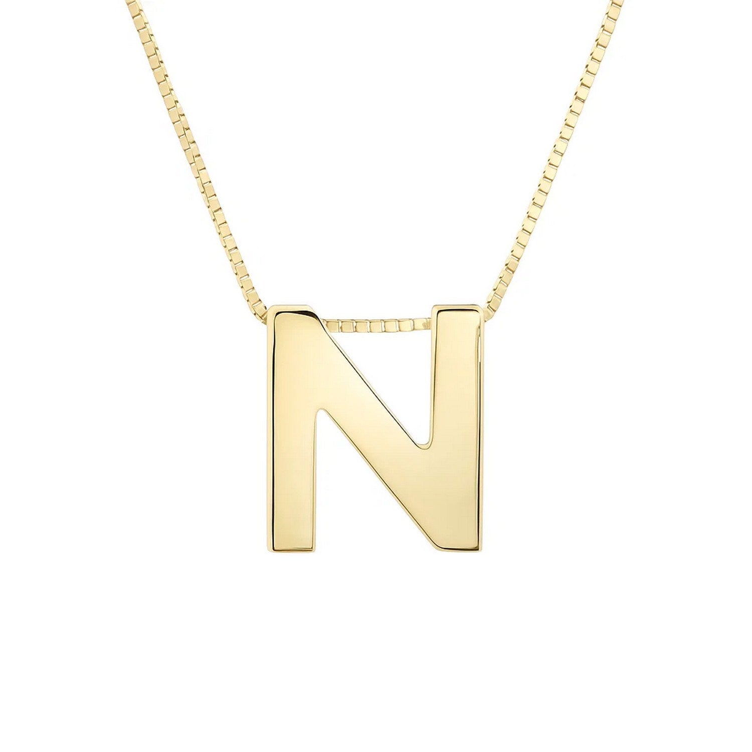 14K Yellow Gold Yours Truly Block Letter Initial N Necklace for Women | Yene store