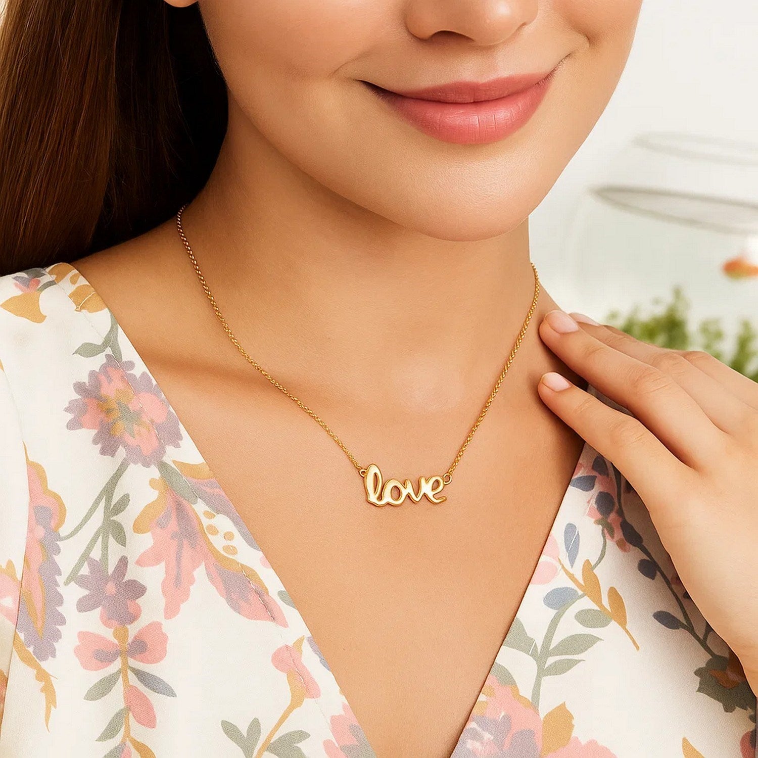 14k Yellow Gold Script LOVE Necklace for Women | Yene store