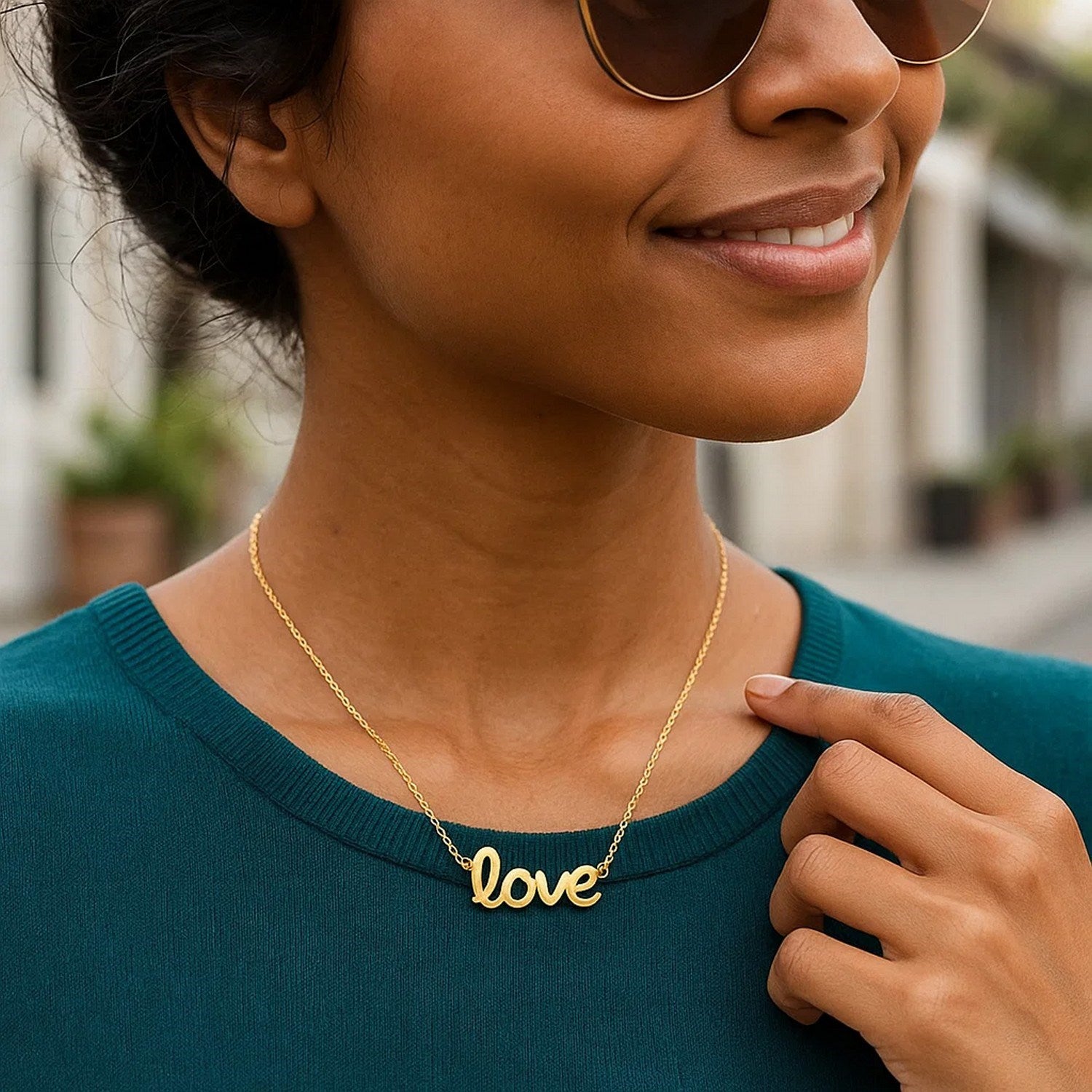 14k Yellow Gold Script LOVE Necklace for Women | Yene store