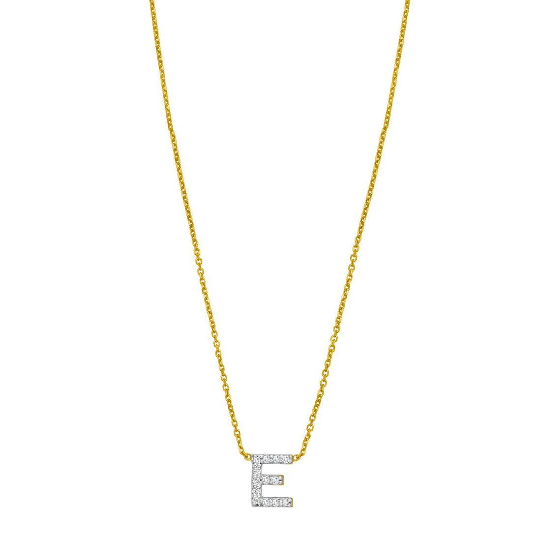 14K Yellow Gold Mini Diamond E Initial Pendant Necklace for Women | Yene store