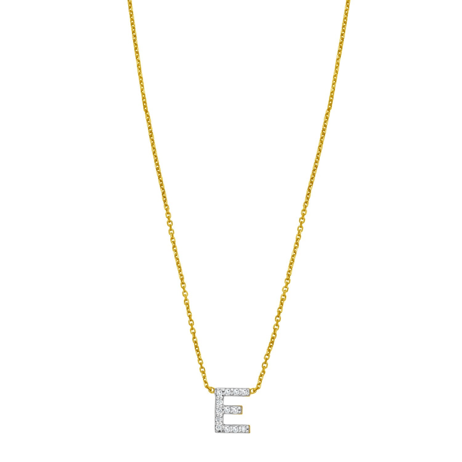 14K Yellow Gold Mini Diamond E Initial Pendant Necklace for Women | Yene store
