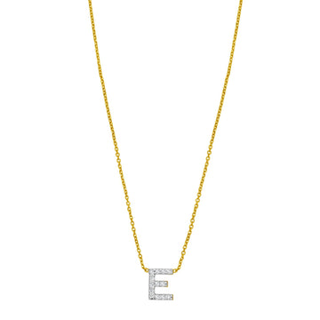 14K Yellow Gold Mini Diamond E Initial Pendant Necklace for Women | Yene store