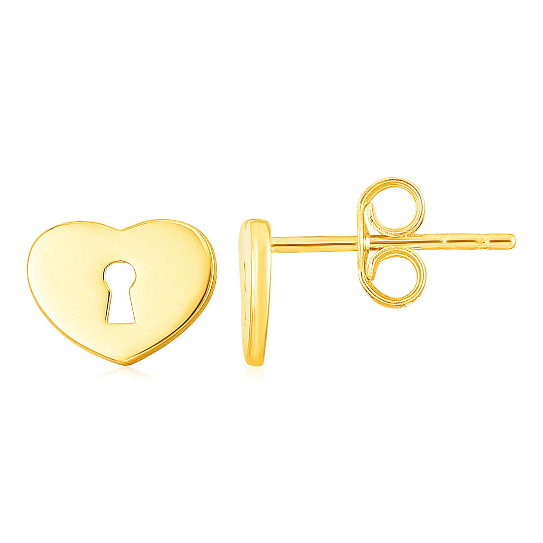 14k Yellow Gold Heart Padlock Stud Earrings for Women | Yene Store