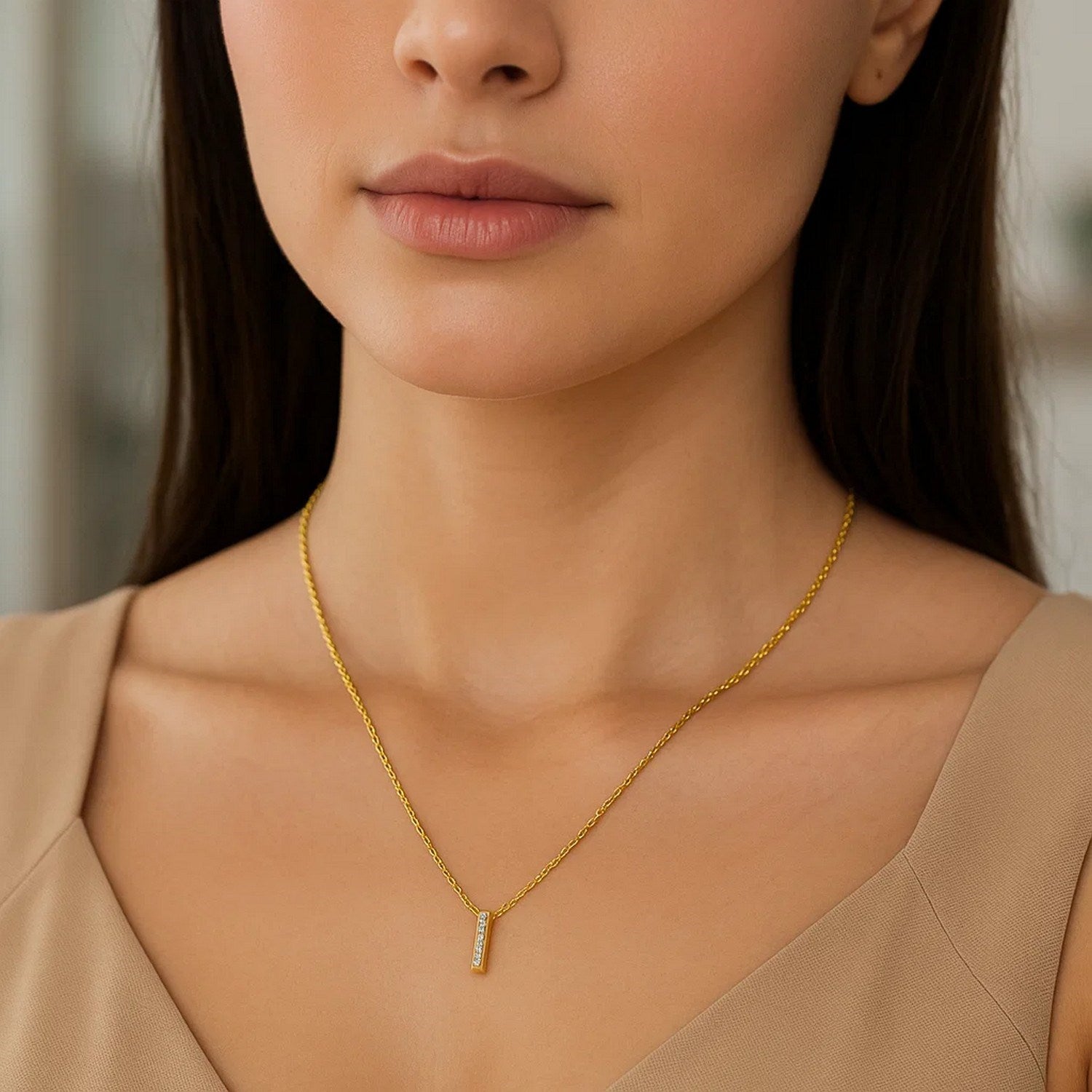 14K Yellow Gold Mini Diamond I Initial Pendant Necklace for Women | Yene store