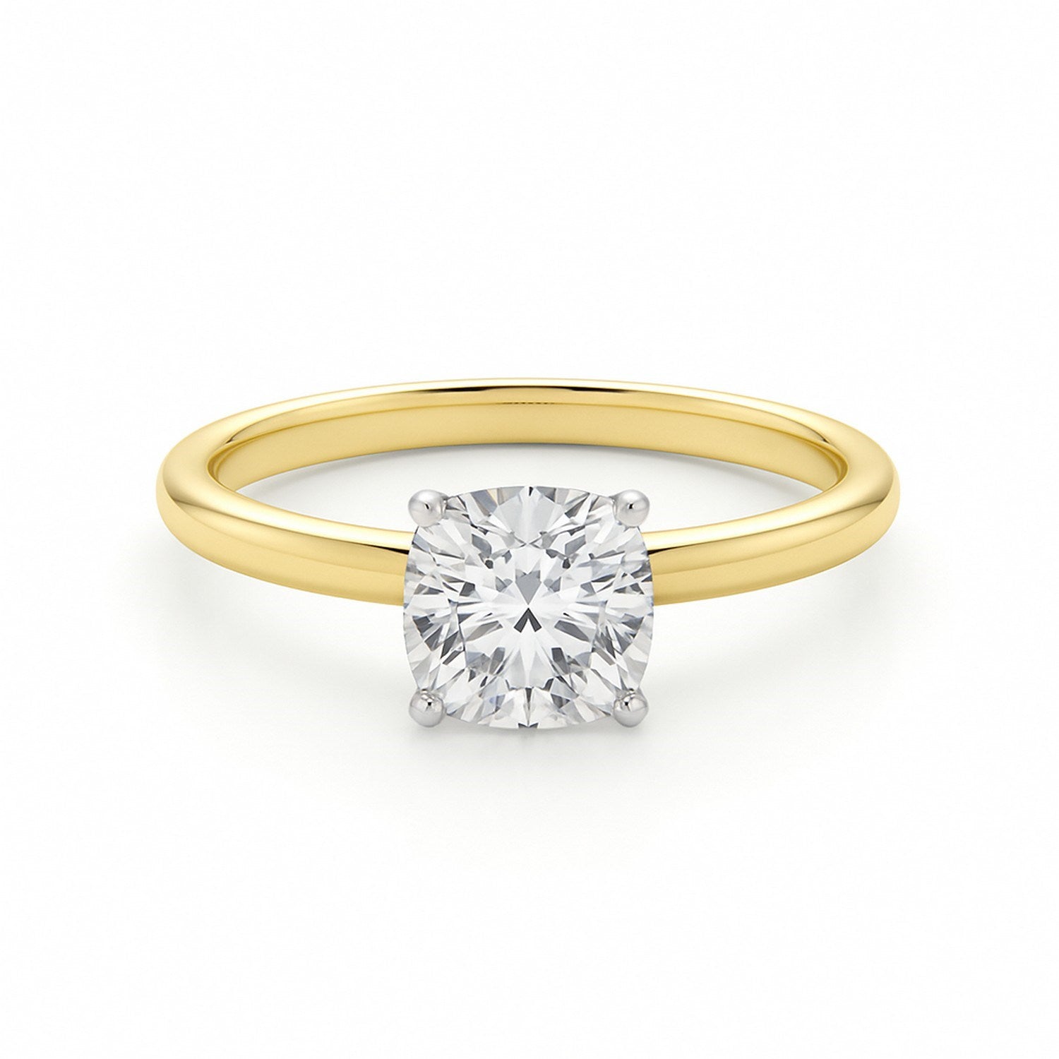 1 Carat Cushion Lab Grown IGI G/VS1 Diamond Solitaire Ring in 14K Yellow Gold