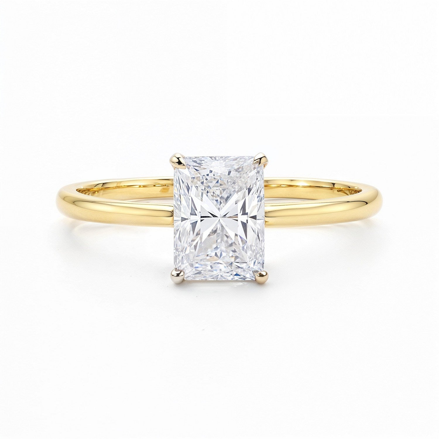 1.50Ct Radiant Lab Grown IGI G/VS1 Diamond Ring in 14K Yellow Gold