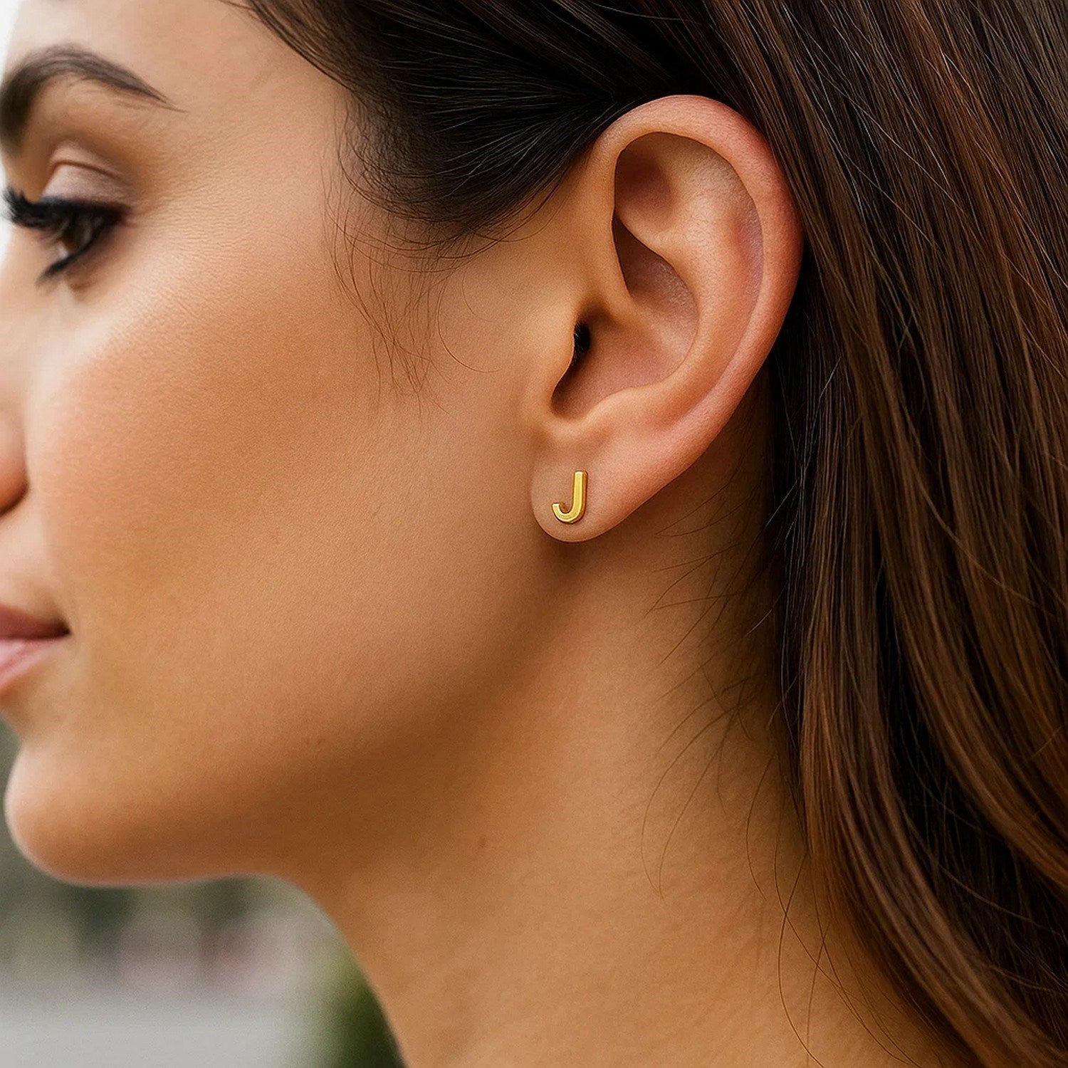 14K Yellow Gold Yours Truly Initial J Stud Earrings for Women | Yene store