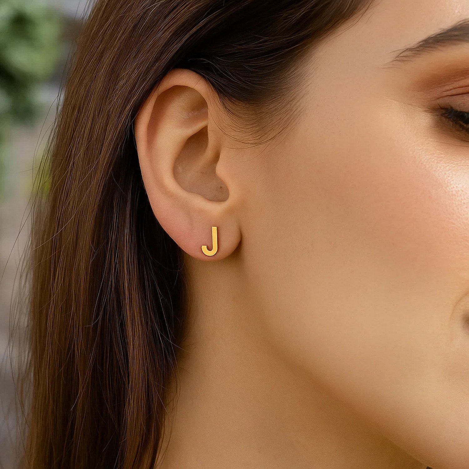 14K Yellow Gold Yours Truly Initial J Stud Earrings for Women | Yene store