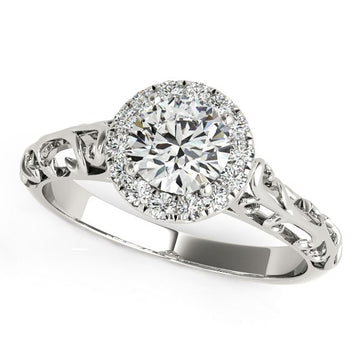 14k White Gold Halo Antique Style Round Diamond Engagement Ring (5/8 cttw) for Women | Yene store