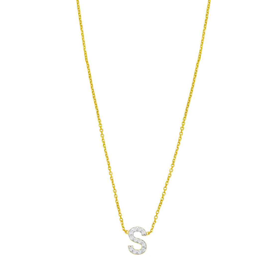 14K Yellow Gold Mini Diamond S Initial Pendant Necklace for Women | Yene store 